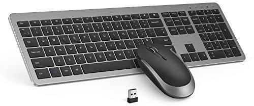 seenda Wireless Keyboard and Mouse Set, SK38 Ultra Slim Quiet USB Wireless Keyboard and Mouse Full Size QWERTY UK Layout with Numeric Keypad for Windows PC, Laptop, Computer, Black and Grey