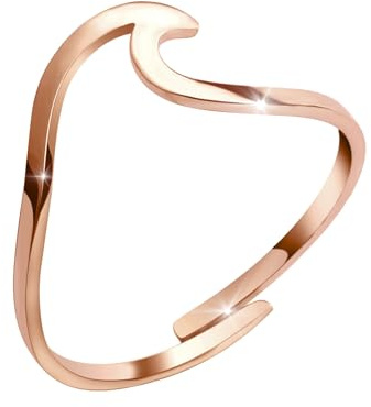 GD GOOD.designs Ring Welle für Damen - Wasserfest - Verstellbarer Fingerring aus Edelstahl I Wellenring in 18K Gold, Silber oder Rosegold I Inkl. Geschenkbox