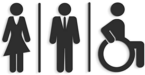 Signs - 3D WC-Schilder Set Dandy WCL, Mann Frau Behinderte, Selbstklebende Tafeln (1 Mann + 1 Frau + 1 Behinderte, Schwarz)