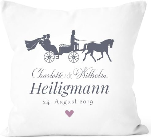 SpecialMe® personalisierbarer Kissen-Bezug zur Hochzeit, Hochzeitskissen Kutsche Hochzeitsgeschenk, Kissenhülle Weiss Unisize