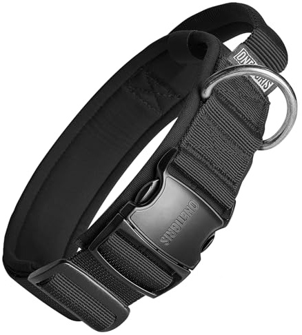 OneTigris Tough Dog Collars, Tactical Dog Collar with Handle, Milltary Adjustable Dog Collar with Heavy Duty Metal Buckle for Training (Large(Pack of 1), Black)