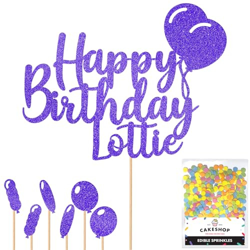 Personalised Happy Birthday Glitter Cake Topper Balloons - Bright Blue Any Name Glitter Cake Decoration and Sprinkles - Happy Birthday Decorations - Personalised Toppers for Cakes by Cakeshop