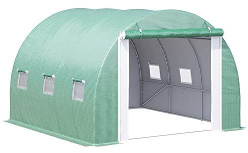 Outsunny Serra per Orto 3x3x2m, Serra a Tunnel da Giardino con 1 Porta e 6 Finestre, Doppia Copertura in PE e Tessuto Non Tessuto, Struttura in Acciaio