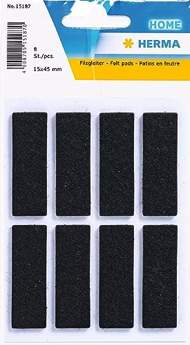 HERMA 15187 Filzgleiter Selbstklebend Schwarz Rechteckig, 6 Stück, 15 x 45 mm, Möbelgleiter für Stühle Möbel, Bodengleiter aus Filz für Laminat Parkett Hartholzböden