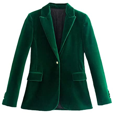Chaqueta blazer de terciopelo verde oscuro para mujer, elegante, ajuste delgado, para oficina, dama, manga larga, con un solo botón, Blazer verde, S