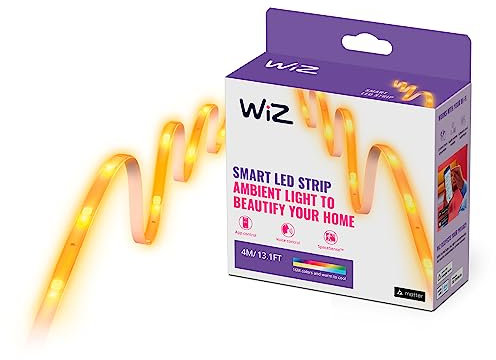 WiZ - Tira led inteligente 4m, RGB luz blanca y 16 millones de colores, conéctala vía Wi-Fi y Bluetooth, incluye alimentador, con tecnología SpaceSense y compatible con Alexa y Google Home