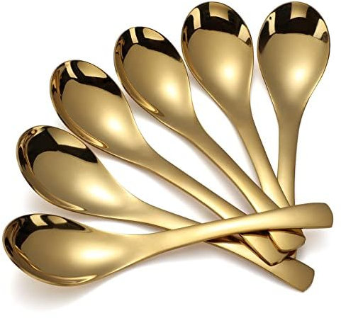 Suppenlöffel Edelstahl Asiatisch Suppenlöffel 6er Set schwere runde Tafelöffel hochglanzpoliert silber Ramen Löffel