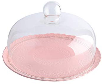 ZEELYDE Food Covers,Splatter Covers,8 And 10 Inch Pink Cake Plates With Lid, Glass Dome Food Preservation Dome Cover Fruit Cheese Dome Lace Ceramic Disc Easy To Clean