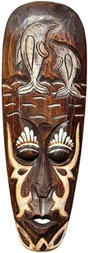 Wogeka - 50 cm Delfin Wand-Maske - im Ethno Style Afrika aus Holz als Geschenk-Idee zu Weihnachten Geburtstag Dekoration - Handarbeit Schnitzerei von Bali Maske80 (Maske80)