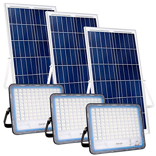 081 Store - 3 PEZZI faro led esterno con pannello solare 600w luce bianca 6000k Bianco IP67 impermeabile pannello led solare fotovoltaico con telecomando