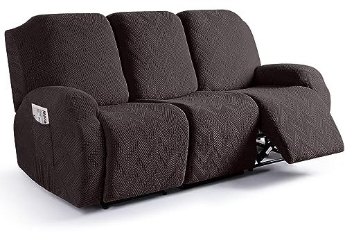 Ruaozz Recliner Sofa Covers Recliner Chair Covers Couch Covers for Reclining Couches with Pockets Washable Furniture Protector with Elastic Bottom (3 Seater, Chocolate)