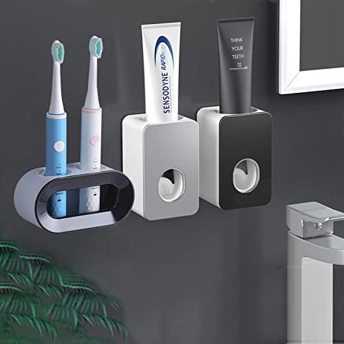 Automatischer Zahnpastaspender,2 Stück Zahncreme Spender Wandmontage | Hochwertigem ABS-Kunststoff,mit 2 Stück Universal Elektrische Zahnbürstenhalter,für Kinder,Erwachsene,Badezimmer,Zahnpasten