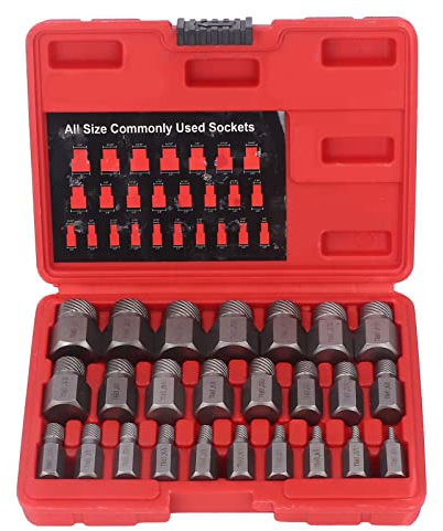 25Teiliges Bolzenausdreher Schraubenausdreher Set,Abisolierte Schraubenentferner,Beschädigtes Schraubenausdreher Kit Chrom Molybdän Stahl Sechskantbolzen Ausdreher Set für gebrochene Schrauben,Bolzen