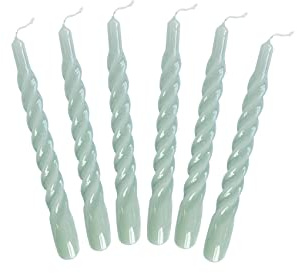 Candles with a Twist®, Stabkerzen gedreht, Hergestellt in Italien, 25 Farben verfügbar, Tafelkerzen lackiert, Spiralkerzen lange Brenndauer 5 Stunden, Kerzen Deko, 6 Stück, 2,2 x 21cm (Resedagrün)