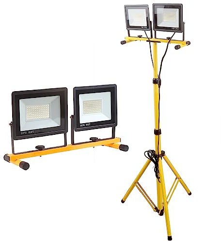 22000 Lumen Work Lights with Stand, 2 Adjustable Head LED Work Light, with Adjustable and Foldable Tripod Stand, Waterproof Lamp with Individual Switch with 6500 Kelvin Color Temperature