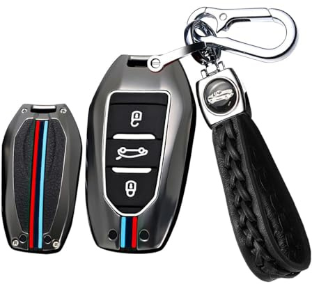 ontto Metall Autoschlüssel Hülle Schlüsselhhülle Passt für Peugeot 308 408 508 2008 3008 4008 Citroen C4L Picasso DS3 DS4 Opel Mokka Zafira Schutzhülle Schlüsselanhänger Schlüssel Etui Cover-A Schwarz