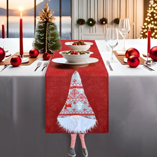 Tischläufer Weihnachten Rot, FUKPO Leinen Weihnachtstischläufer Winter Weihnachtsläufer Tisch Tischdeko, Weihnachts Tischläufer(34 x 180cm)