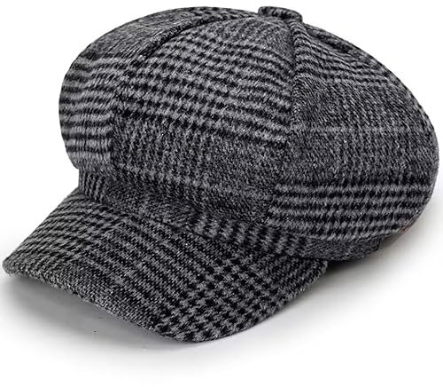 QI YUAN Ballonmütze Damen Winter Newsboy Cap Barett Schirmmütze Kappe Cabbie Mütze (dunkelgrau)