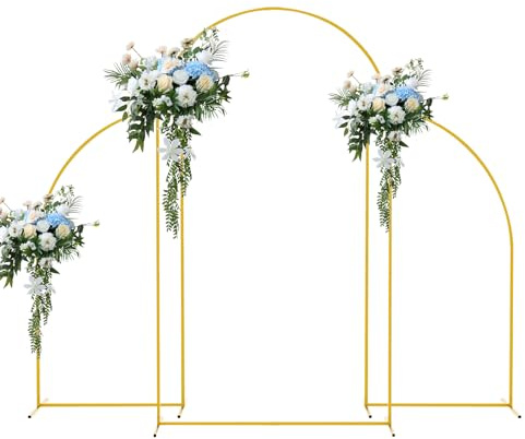 3 Stück Metall Bogen Hintergrundständer, Gold Hochzeitsbogen Rahmen Set, Traubogen Hintergrund Stand, Blumen, Ballon, Bogen Dekoration für Geburtstag, Party, Hochzeit, Zeremonie (220+150+150 cm)