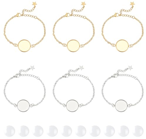 UNICRAFTALE 10 Sets 2 Farben Fassungen Für Armband Lünette Edelstahl Lünette Armbänder Leere Tablett Armreifen 16 mm Flache Runde Glas Cabochons Armband Rohlinge Zum Basteln von DIY Armbändern