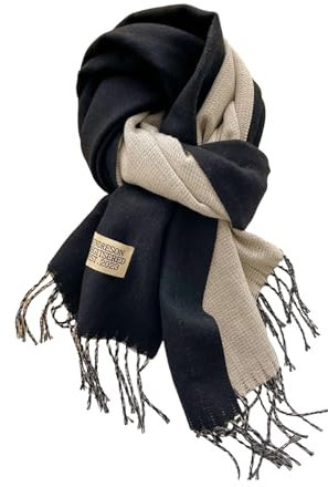 SHINROAD Bequemer Thermo-Schal, Winterschal, doppelseitig, einfarbig, Unisex, Schal mit Quaste, weich, bequem, warm, schwarz / weiß, S