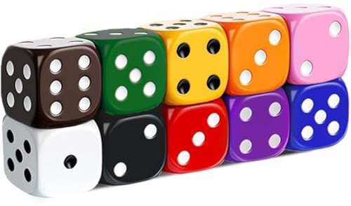 10X Dés Jeu Colorés 16mm – Dés de 6 Faces en Acrylique pour Jeux de Société, Accessoires, Tapis de Jeu