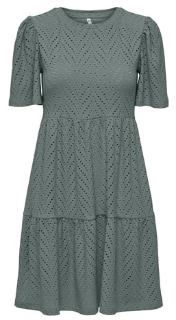 JdY JDYCARLA - Mini Abito da Donna con Ricamo a Forato, a Maniche Corte, Girocollo, per Il Tempo Libero, Chinois Green, M