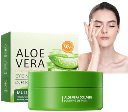 Aloe vera ögonkuddar kollagen ögonkuddar, fuktgivande aloe vera ögonkuddar, anti-aging ögonkuddar med aloe vera, bekämpar mörka ringar, ögonpåsar, rynkor, mörka ringar och svullnad – 60 stycken