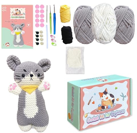 Wpsagek Häkelset Katze, Häkelset Tier - Süßes Katzen-Häkelmaterial-Set,Süßes Häkelkatzen-Set für Anfänger, Häkelset mit Schritt-für-Schritt-Anleitung