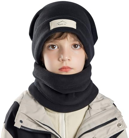 AYPOW Invierno Set de Bufanda Gorro para Niños 8-15 Años, Sombreros Térmico Calentador Cuello con Forro de Lana Gruesa Niños Niñas, Conjunto de Accesorios de Invierno para Actividades al Aire Libre