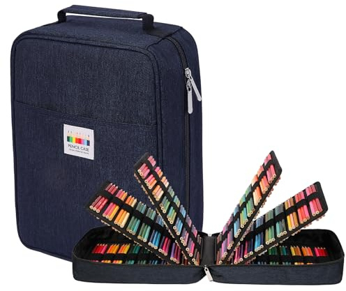 JAKAGO Trousse de Rangement Grande Capacité avec 90 Poches Élastiques – pour Jusqu'à 270 Crayons, Crayons de Couleur ou Stylos Gel – Idéal pour Les Artistes (Bleu)