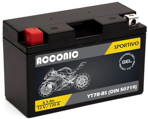 ACCONIC Sportivo GEL YT7B-BS YT7B-4 Motorradbatterie 6.5Ah 12V 120A DIN 50719 Maße: 150 x 65 x 94 mm ideal für Roller, Moped, Quad & Motorrad – wartungsfrei, & auslaufsicher