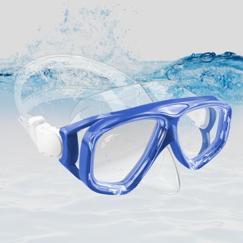 Moseem Taucherbrille Kinder,Schwimmbrille Kinder für Jungen Mädchen Jugendliche,180° Panorama High-Definition Tauchmaske mit Nasenmaske, Geeignet für Jungen und Mädchen im Alter Von 4-14(Blau)