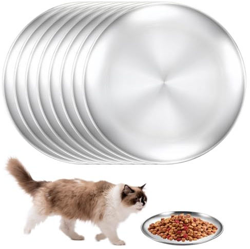 Sporgo 8 Stück Katzennapf Flach Edelstahl: Futternapf Katzennäpfe Katzenteller für Katzen mit Breiten Schnurrhaaren, Fallsicher Futterschale Flache Katze Fressnapf für Kleine Hunde, Katzen (14cm)