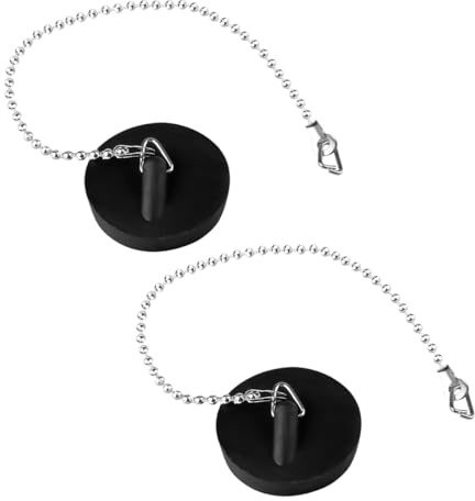 Lotsdonxia 2Pcs Leak-Proof Sink Plugs with Chains 4cm Heavy Duty Rubber Stoppers for Kitchen, Bathroom Laundry Sinks