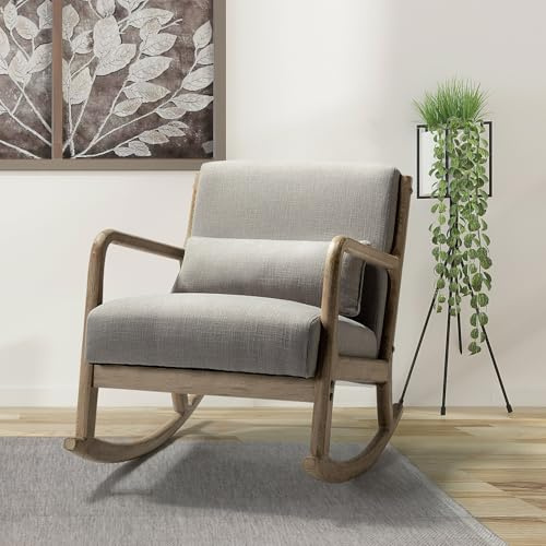 HULALA HOME Schaukelstuhl mit Lendenkissen Mitte des Jahrhunderts Design Schaukelsessel Sessel mit Holzbeinen für Wohnzimmer Schlafzimmer, Grau