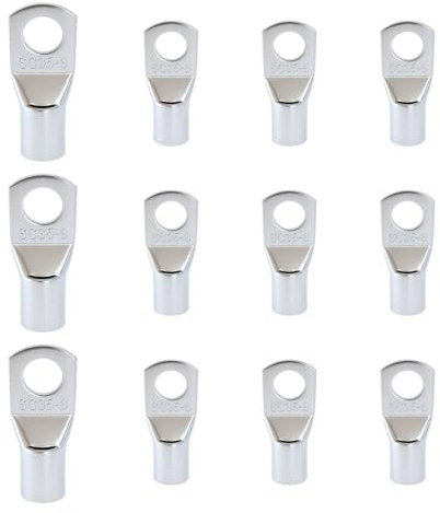 12 PCS Rohrkabelschuhe 35mm² M8, Unisolierte Ring Kabelschuhe Kupfer verzinnt, Hochleistungs-Kabelschuhe Set für Batteriekabel, Verteilerkasten, KFZ, Rohrkabelschuh & Quetschkabelschuh