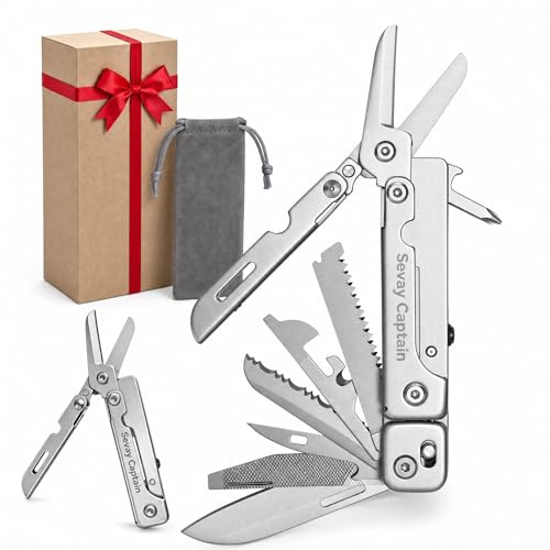 Sevay Captain Abnehmbare Multifunktionsschere,Folding Pocket Scissors,Folding scissors multitool,16-in-1-Multitool. Edelstahl, robust, leicht, abnehmbare Schere, entgratet, mit Tasche.