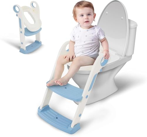 Siairo Potty Training Seat with Step Stool Ladder, 2-in-1 Toddler Toilet Seat with Non-Slip Base & Padded Cushion, Foldable Kids Toilet Trainer with Handles for 3-10 Years (White)