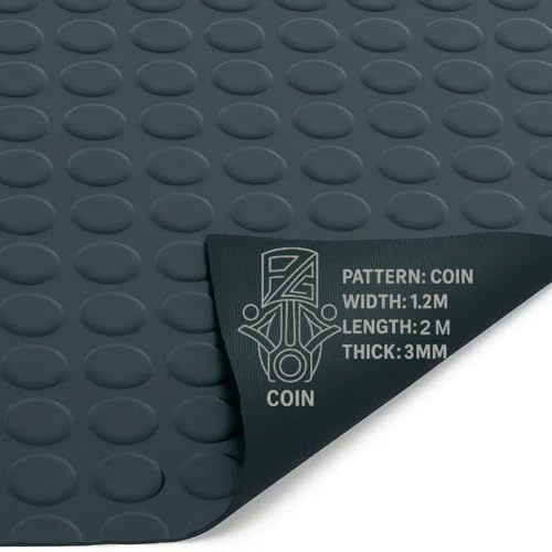 PG Floor Rubber Matting Roll 2m x 1.2m, 20m Black Non Slip Coin Mat, Heavy Duty 3mm Thick Waterproof Flooring for Garage Gym Van Shed