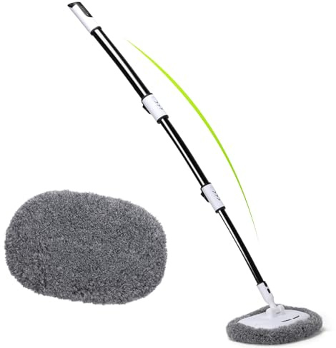 Alyvisun Brosse Lavage Voiture courbée à 15° avec Manche télescopique de 120 cm et Tige en Alliage d'aluminium, 2 têtes de mop en Chenille Souple pour Le Lavage des camions, SUV, Camping-Cars