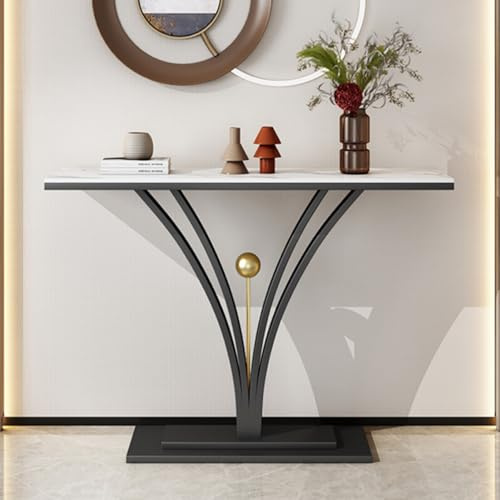 Console d'entrée en marbre avec miroir, meuble TV mural moderne, meuble TV flottant, console multimédia murale, meuble de divertissement en bois avec porte à rabat, éclairage LED, design à d