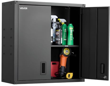 VEVOR Mobiletto da Parete in Metallo, 762 x 310 x 762 mm, Mobiletto Sospeso in Acciaio con Ante con Serratura e Ripiano Regolabile per Garage, Cantina, Cucina, Montaggio Richiesto, Nero
