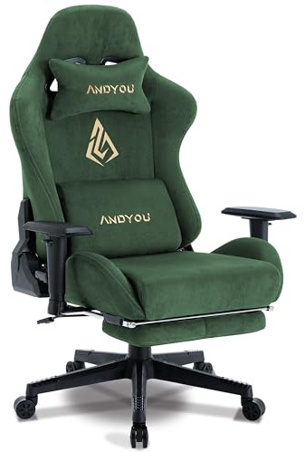 Andyou Gaming Stuhl – Ergonomischer Gaming Sessel Erwachsene, Gamingstuhl mit Fußstütze, Atmungsaktiver Stoff Bürostuhl, Höhenverstellbarer Gaming Chair