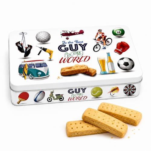 Shortbread Biscuits Tin for Mens Gifts - To The Best Guy in The World Tin Filled with Scottish Shortbread Fingers 300g & Topline Card. Biscuits Gift Set for Husband or Dad Birthday Gifts, Fathers Day