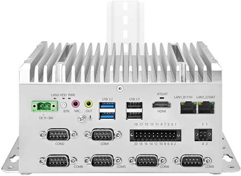 CWWKIPC Mini PC sin Ventilador, Ordenador Industrial Mini, CPU J6412, 6 x COM RS232/RS485/RS422, PC embebido en Rail DIN, 2 x LAN Gigabit, 8GB RAM 256GB SSD, GPIO, SIM, 9-36V
