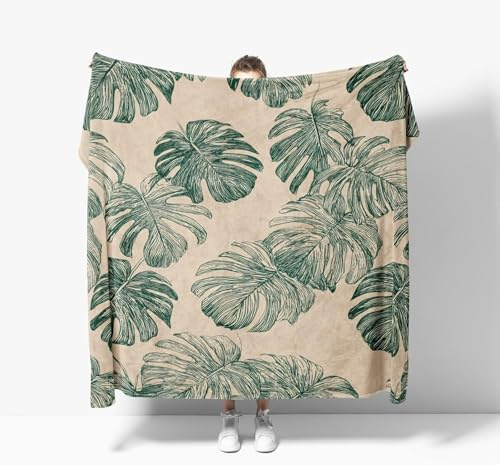 Coperta Pile Monstera Deliziosa 130x160 cm Plaid Singolo Foglie Tropicali Coperta in Flanella Caldo e Morbido per Divano, Letto a-0539