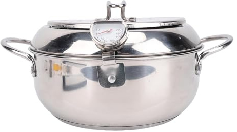 RASTKY Olla para Freidora Japonesa de Acero Inoxidable con Control de Temperatura y Tapa para Estufa de Cocina, Olla para Freidora de Pescado de 2,2 L para Estufa de Gas y Eléctrica