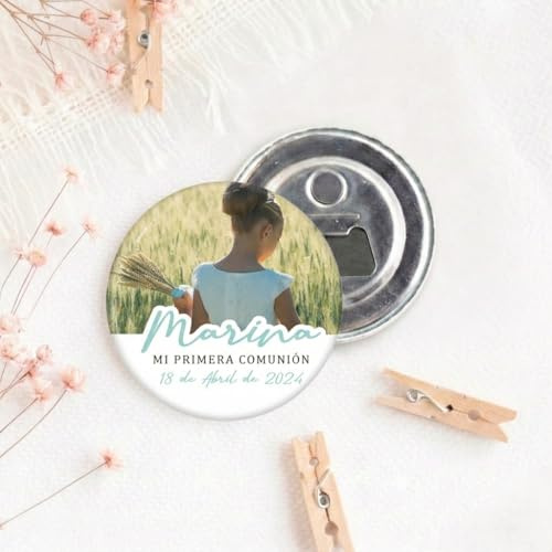 Pack 10 Abrebotellas Personalizados con Foto e Imán para Invitados | Regalos Fiesta de Comunión, Boda y Bautizo | Bodapix
