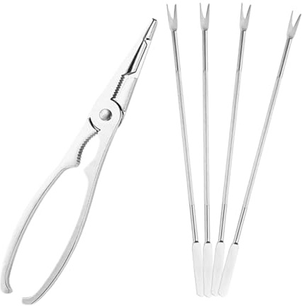 Beatifufu Set Utensili per Mangiare Granchi e Cracker di Aragosta, 5 Pezzi in Acciaio Inossidabile Forchette e Pinze, Utensili per Pranzi a Base di Crostacei
